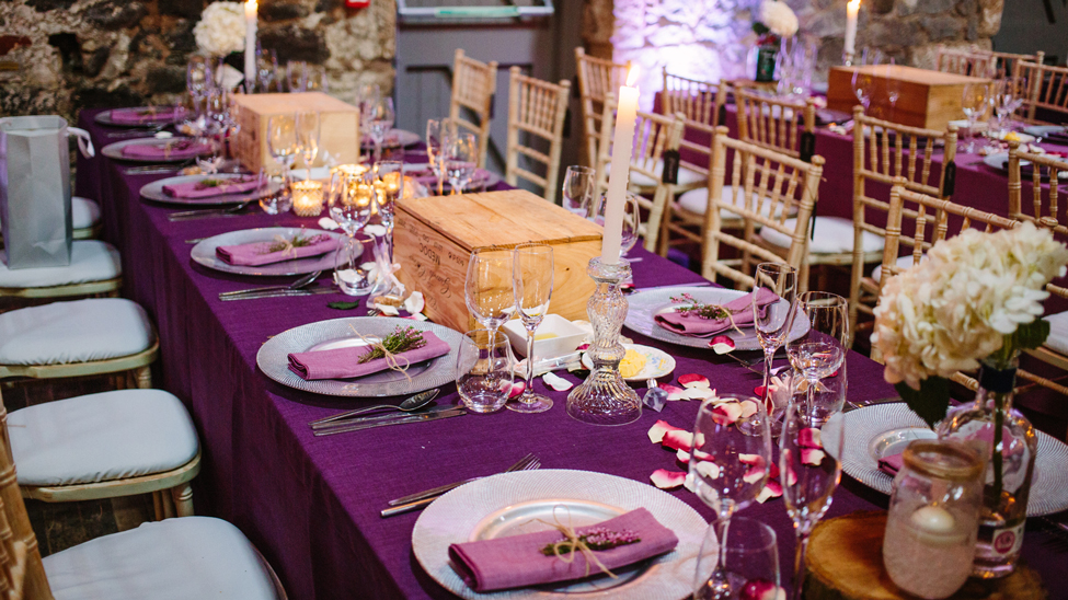 Blackcurrant Gelato tablecloth with Wild Berry Gelato napkin