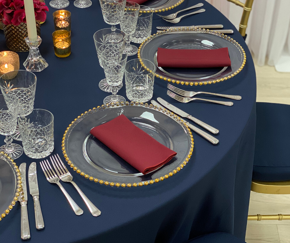 Wine Essential napkin, Gold beaded charger plate and Cut Crystal glasses Wine Essential napkin, Gold beaded charger plate and Cut Crystal glasses